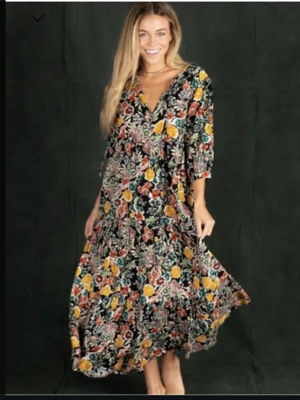 Natural Life floral black kaftan midi dress size medium NWT